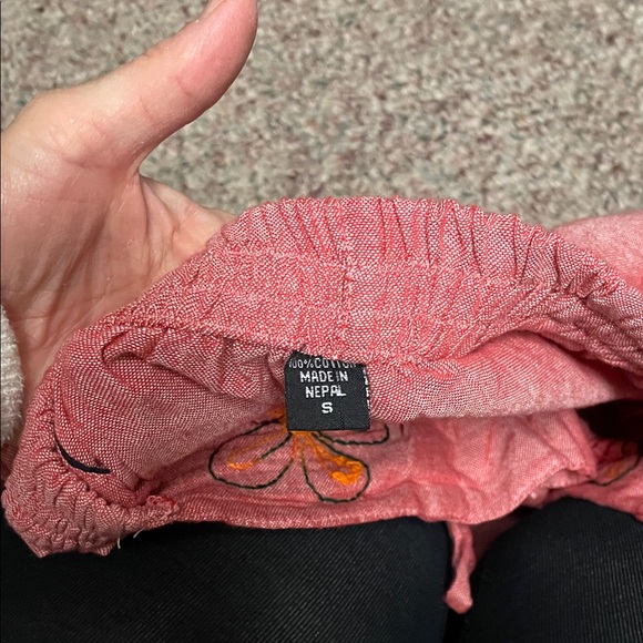 Vintage Nepalese drawstring waist red Wide-Leg Pants with Embroidered Trim - Picture 4 of 11